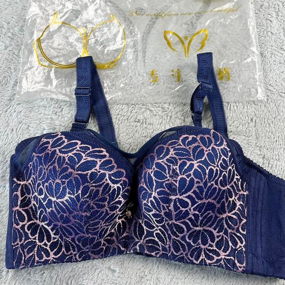 Push Up Deep Cup Bra Blue & Gold lace with adjustable straps Size 36 c/d - Picture 4 of 6